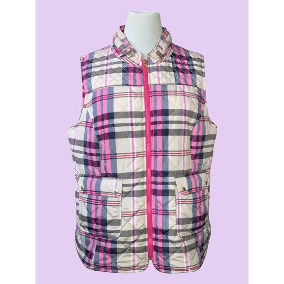 Crown & Ivy sleeveless quilted plaid mock neck zip front hip pockets vest XL - Picture 1 of 8